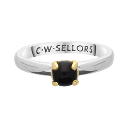 9ct Yellow Gold Sterling Silver Whitby Jet Stepping Stones 5mm Round Claw Set Ring R572_3