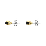 9ct Yellow Gold Sterling Silver Whitby Jet Stepping Stones 5mm Round Claw Set Stud Earrings E1297_2
