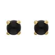 9ct Yellow Gold Sterling Silver Whitby Jet Stepping Stones 5mm Round Claw Set Stud Earrings E1297