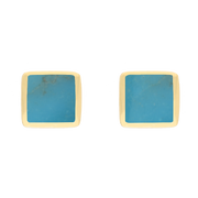 9ct Yellow Gold Sterling Silver Turquoise Stepping Stones Square Stud Earrings E1295