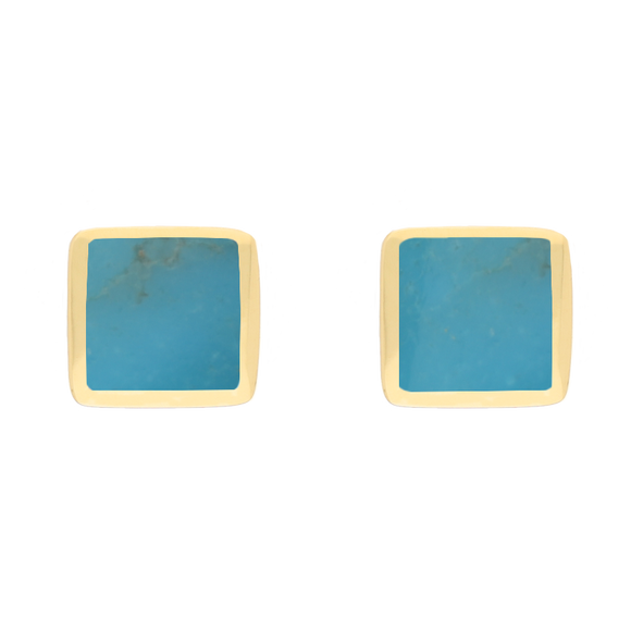 9ct Yellow Gold Sterling Silver Turquoise Stepping Stones Square Stud Earrings E1295