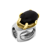 9ct Yellow Gold Sterling Silver Whitby Jet Stepping Stones 4x7mm Oval Claw Set Charm P1765
