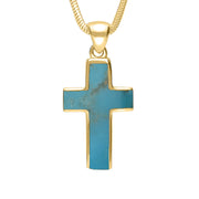 9ct Yellow Gold Turquoise Channel Set Cross Necklace. P424.