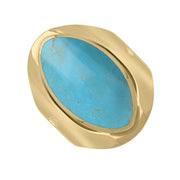 9ct Yellow Gold Turquoise Hallmark Medium Oval Ring. R012_FH.