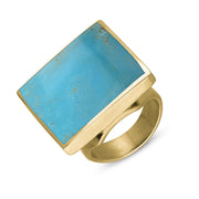9ct Yellow Gold Sterling Silver Turquoise Hallmark Medium Square Ring. R604_FH.