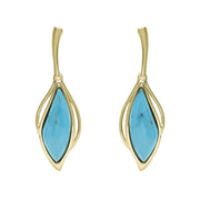 9ct Yellow Gold Turquoise Open Marquise Drop Earrings