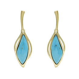 9ct Yellow Gold Turquoise Open Marquise Drop Earrings