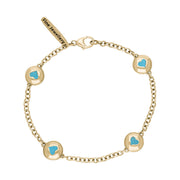 9ct Yellow Gold Turquoise Oval Heart Detail Four Stone Bracelet, B797.