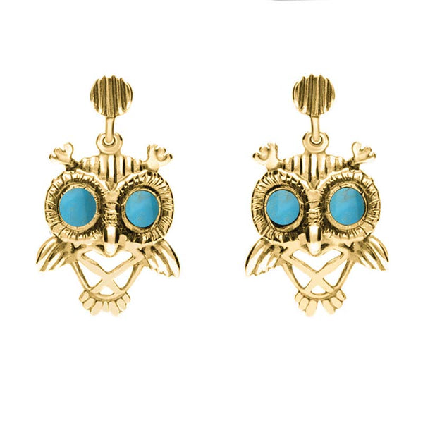 9ct Yellow Gold Turquoise Owl Stud Earrings E2329