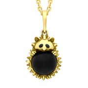 9ct Yellow Gold Whitby Jet Large Hedgehog Necklace p3544
