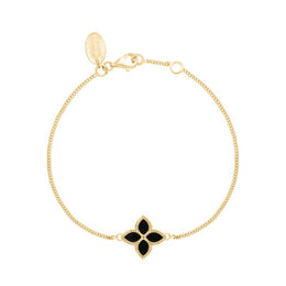 9ct Yellow Gold Whitby Jet Bloom Flower Ball Edge Bracelet, B1273