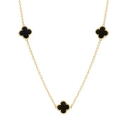 9ct Yellow Gold Whitby Jet Bloom Four Leaf Clover Ball Edge Necklace