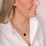 9ct Yellow Gold Whitby Jet Bloom Four Leaf Clover Ball Edge Stud Earrings