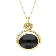 9ct Yellow Gold Whitby Jet Blue John Oval Swivel Fob Necklace, P096.