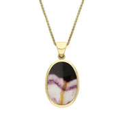 9ct Yellow Gold Whitby Jet Blue John Small Double Sided Fob Necklace, P832_2.