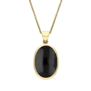 9ct Yellow Gold Whitby Jet Blue John Small Double Sided Fob Necklace, P832.