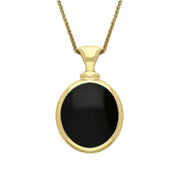 9ct Yellow Gold Whitby Jet Blue John Small Double Sided Oval Fob Necklace, P219_2.