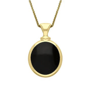 9ct Yellow Gold Whitby Jet Blue John Small Double Sided Oval Fob Necklace, P219_2.