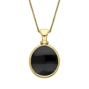9ct Yellow Gold Whitby Jet Blue John Small Double Sided Pear Fob Necklace, P220_2.