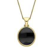 9ct Yellow Gold Whitby Jet Blue John Small Double Sided Pear Fob Necklace, P220_2.