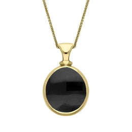 9ct Yellow Gold Whitby Jet Blue John Small Double Sided Pear Fob Necklace, P220_2.