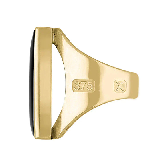 9ct Yellow Gold Whitby Jet Hallmark Medium Oblong Ring