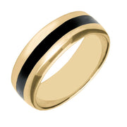 9ct Yellow Gold Whitby Jet Inlaid Wide Band Ring. R358.