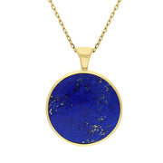 9ct Yellow Gold Whitby Jet Lapis Lazuli Large Double Sided Round Fob Necklace, P012.