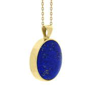 9ct Yellow Gold Whitby Jet Lapis Lazuli Large Double Sided Round Fob Necklace, P012_3.