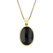 9ct Yellow Gold Whitby Jet Lapis Lazuli Small Double Sided Fob Necklace, P832_2.