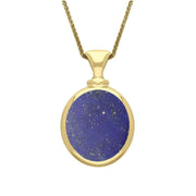 9ct Yellow Gold Whitby Jet Lapis Lazuli Small Double Sided Oval Fob Necklace, P219.