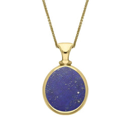 9ct Yellow Gold Whitby Jet Lapis Lazuli Small Double Sided Pear Fob Necklace, P220.