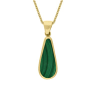 9ct Yellow Gold Whitby Jet Malachite Small Double Sided Pear Cut Fob Necklace, P835.