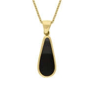 9ct Yellow Gold Whitby Jet Malachite Small Double Sided Pear Cut Fob Necklace, P835_2.