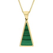 9ct Yellow Gold Whitby Jet Malachite Small Double Sided Triangular Fob Necklace, P834.