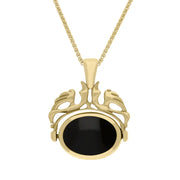9ct Yellow Gold Whitby Jet Mother Of Pearl Double Sided Oval Swivel Fob Necklace, P104_4_2.