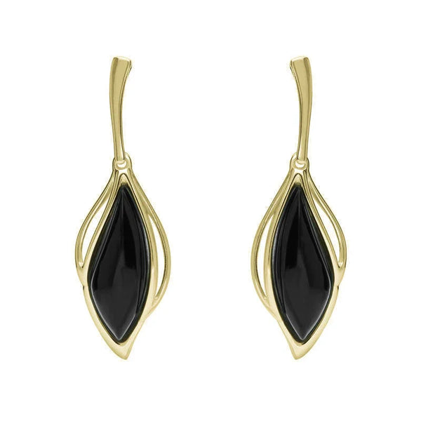 9ct Yellow Gold Whitby Jet Open Marquise Drop Earrings, E2437