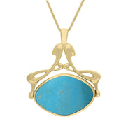 9ct Yellow Gold Whitby Jet Turquoise Bell Diamond Swivel Fob Necklace, P113_10.