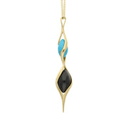 9ct Yellow Gold Whitby Jet Turquoise Double Bead Twist Necklace, P1953_2.