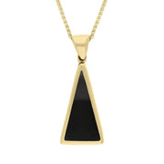 9ct Yellow Gold Whitby Jet Turquoise Small Double Sided Triangular Fob Necklace, P834_2.