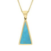 9ct Yellow Gold Whitby Jet Turquoise Small Double Sided Triangular Fob Necklace, P834.
