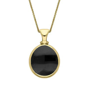 9ct Yellow Gold Whitby Jet Mother Of Pearl Small Double Sided Pear Fob Necklace