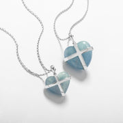 9ct Rose Gold Aquamarine Small Cross Heart Necklace, P1544.