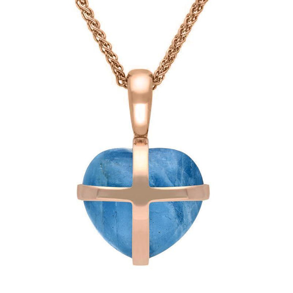 9ct Rose Gold Aquamarine Small Cross Heart Necklace, P1544.