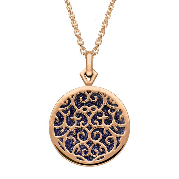 9ct Rose Gold Blue Goldstone Flore Filigree Necklace P2339C