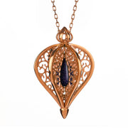 9ct Rose Gold Blue Goldstone Flore Filigree Small Necklace P2338C