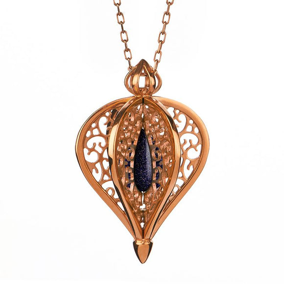 9ct Rose Gold Blue Goldstone Flore Filigree Small Necklace P2338C