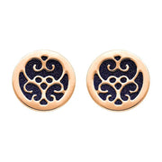 9ct Rose Gold Blue Goldstone Flore Filigree Stud Earrings, E1782