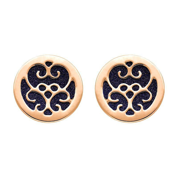 9ct Rose Gold Blue Goldstone Flore Filigree Stud Earrings, E1782