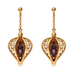 9ct Rose Gold Blue John Flore Filigree Drop Earrings